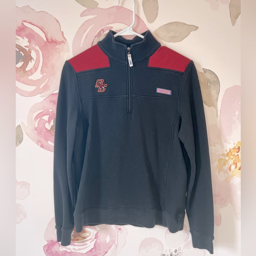 Vineyard Vines Black and Red Quarter-Zip Sweatshirt